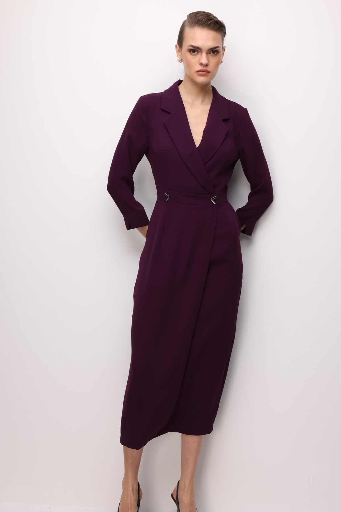 Aksesuar Detaylı Kruvaze Elbise MÜRDÜM