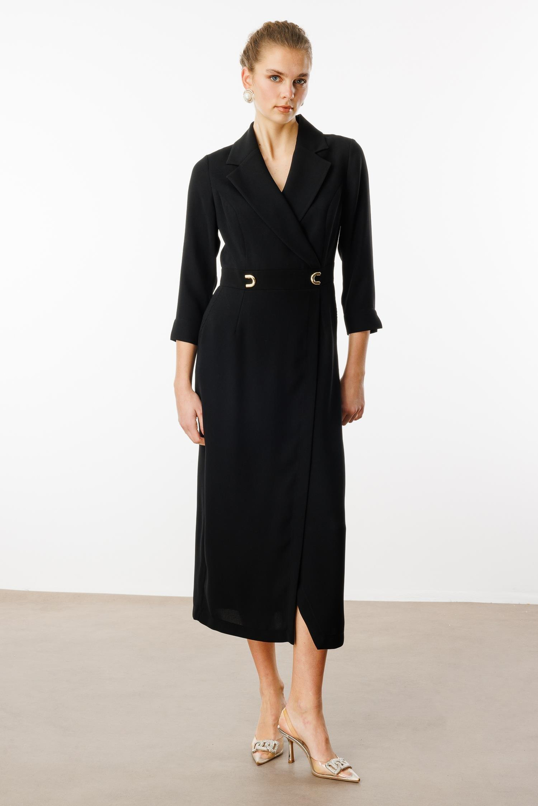 Aksesuar Detaylı Kruvaze Elbise SİYAH