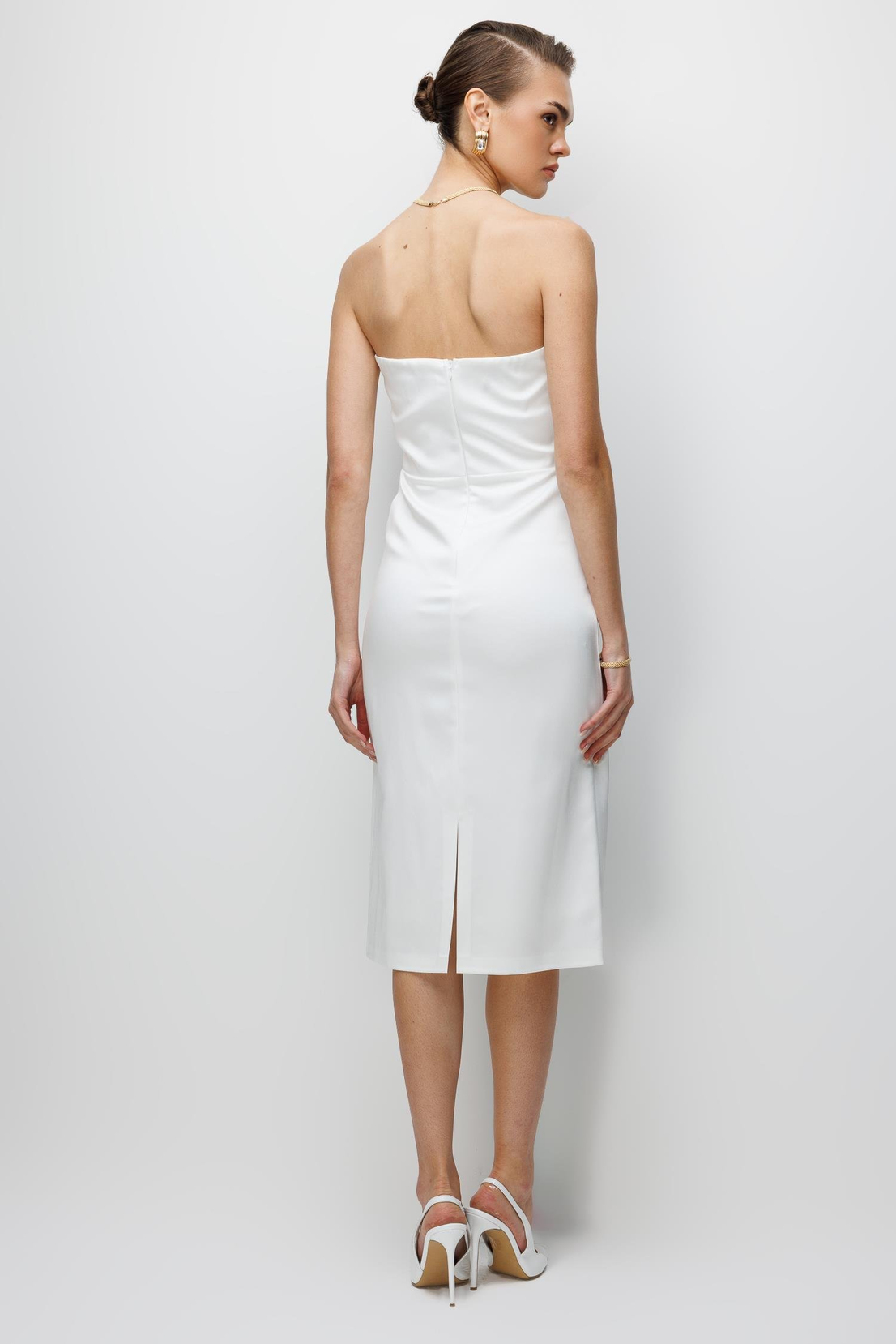 Balenli Midi Boy Straplez Elbise EKRU