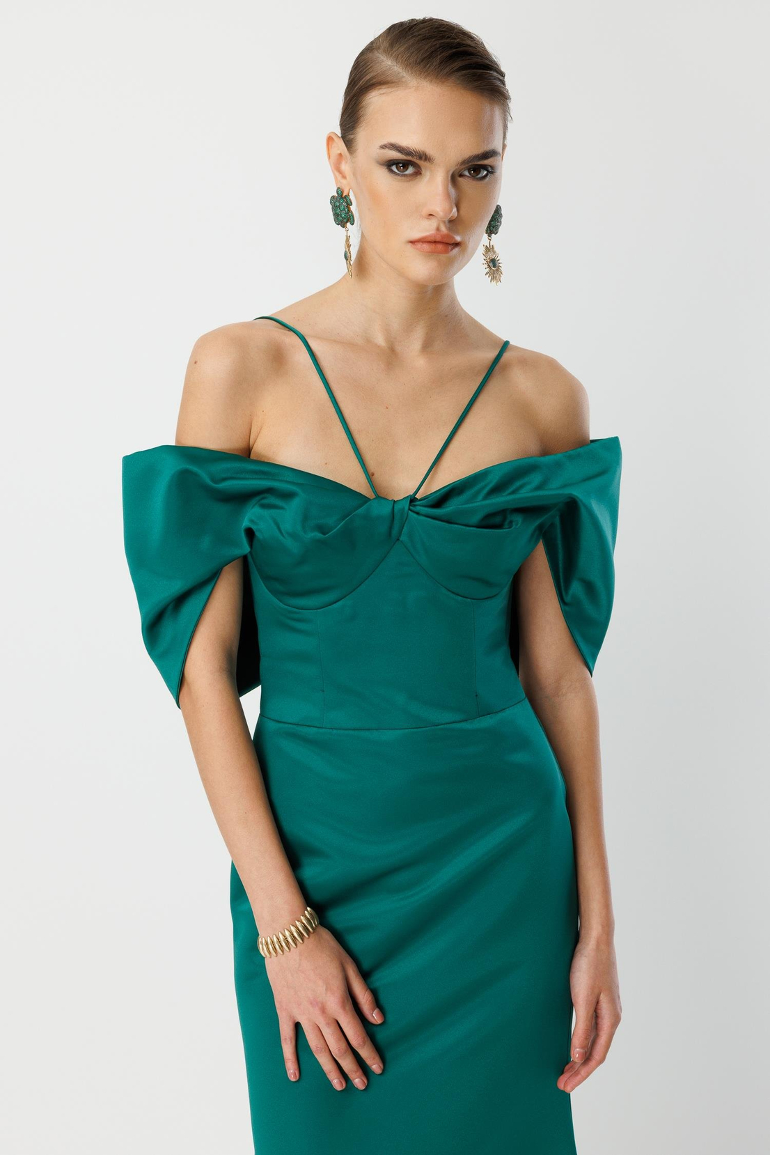 Balık Model Yaka Detaylı Maxi Abiye YEŞİL