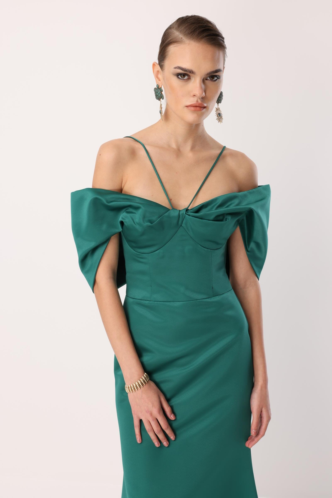 Balık Model Yaka Detaylı Maxi Abiye YEŞİL