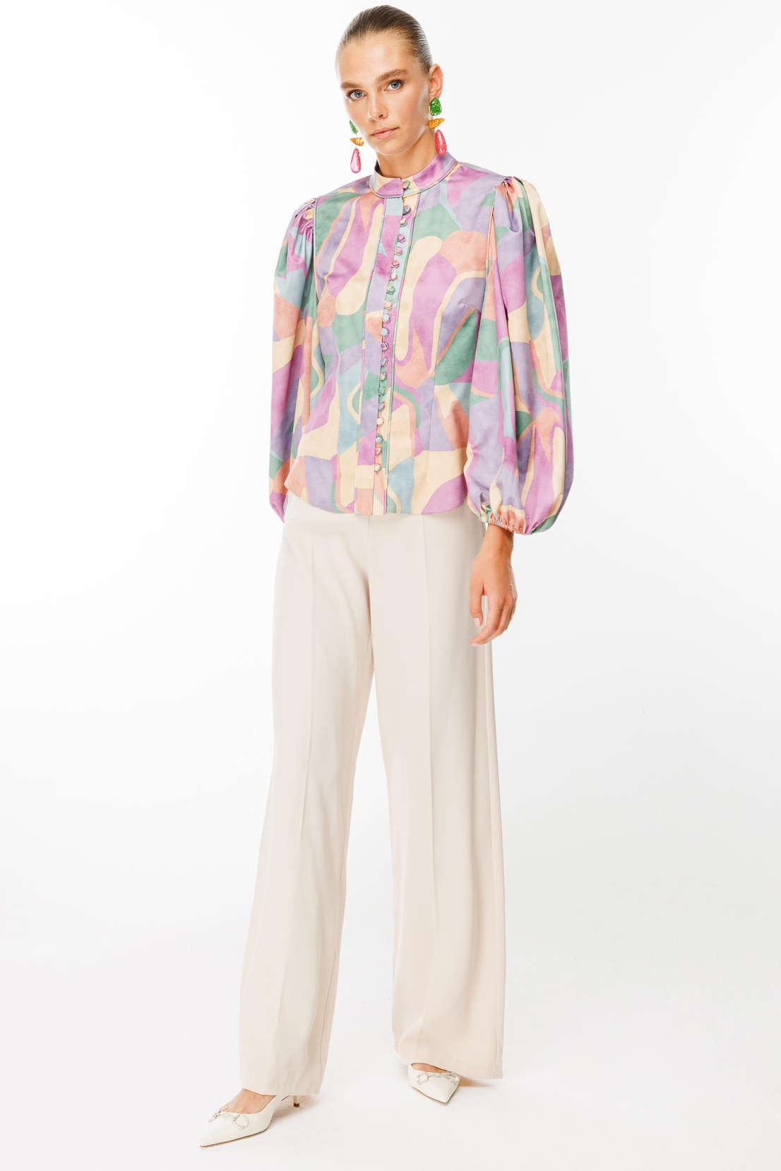 Balon Kol Birit Düğmeli Gömlek DESENLİ