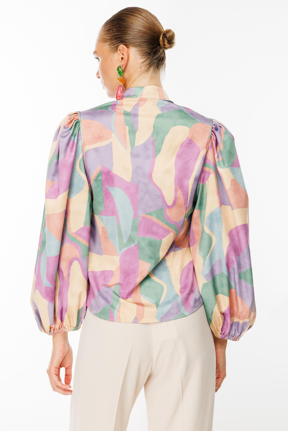 Balon Kol Birit Düğmeli Gömlek DESENLİ