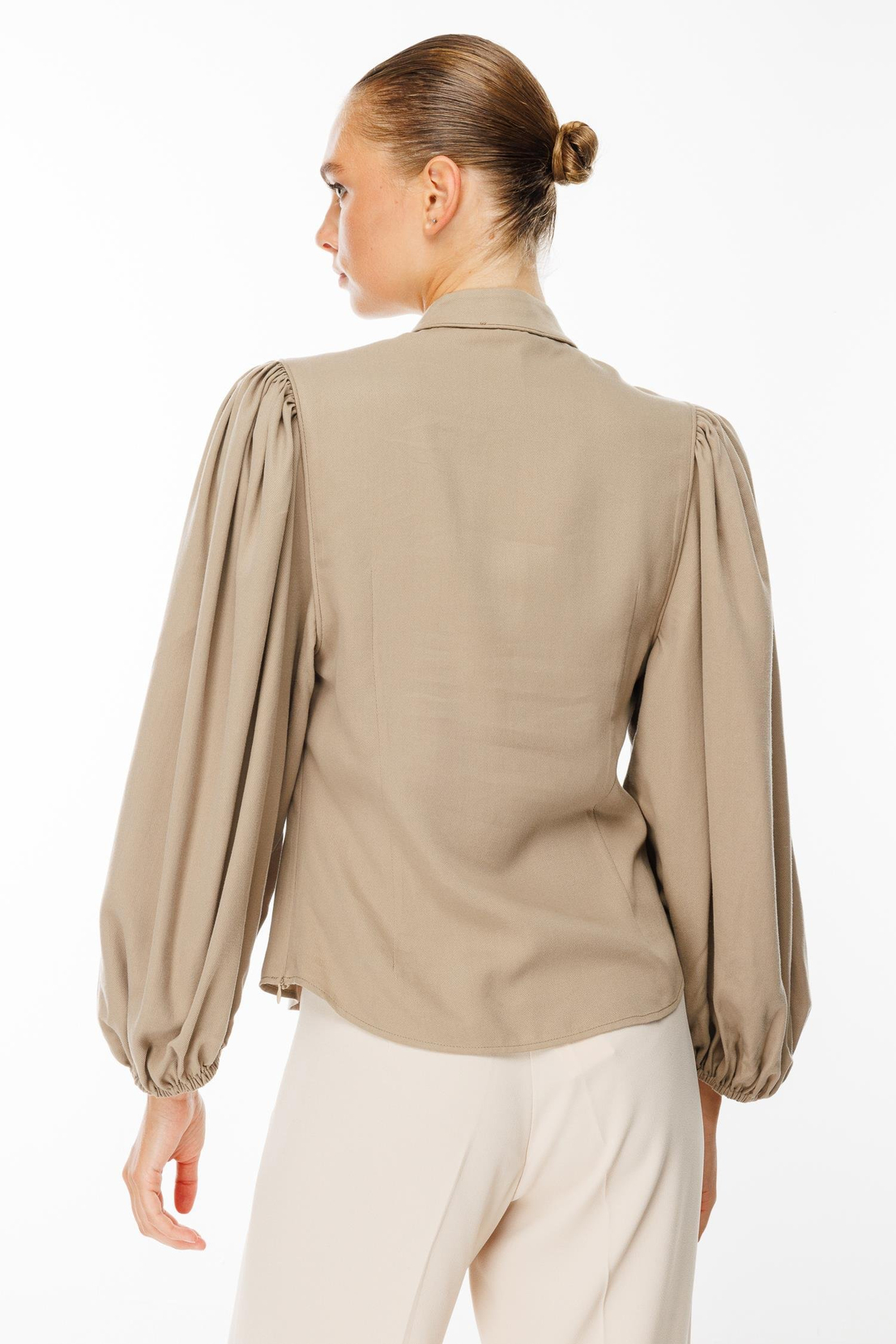 Balon Kol Birit Düğmeli Gömlek VİZON