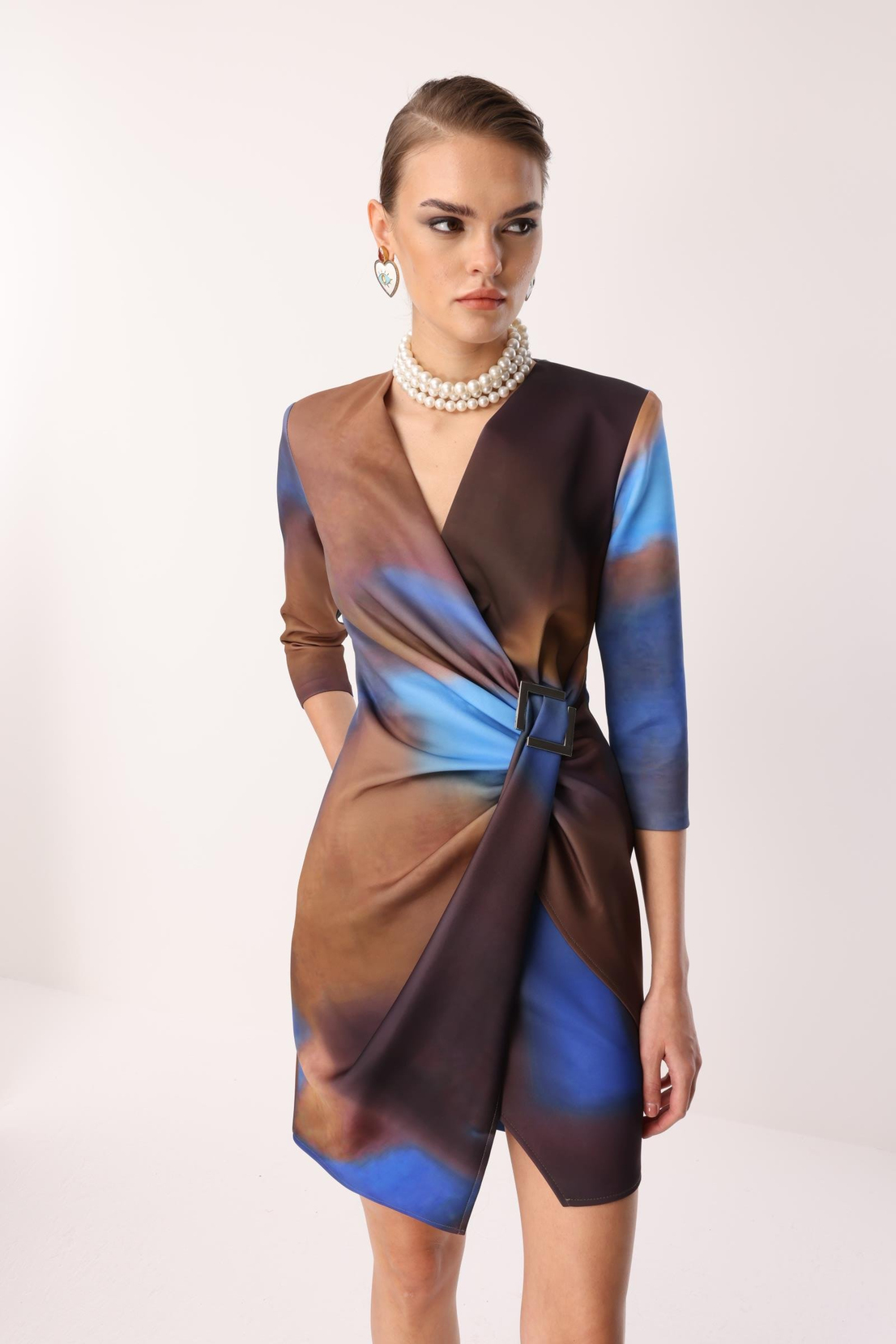 Batik Kahve Toka Detay Elbise KAHVE