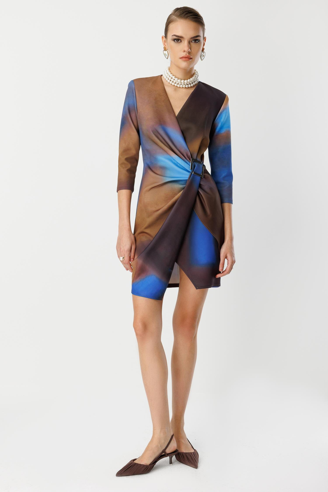 Batik Kahve Toka Detay Elbise KAHVE