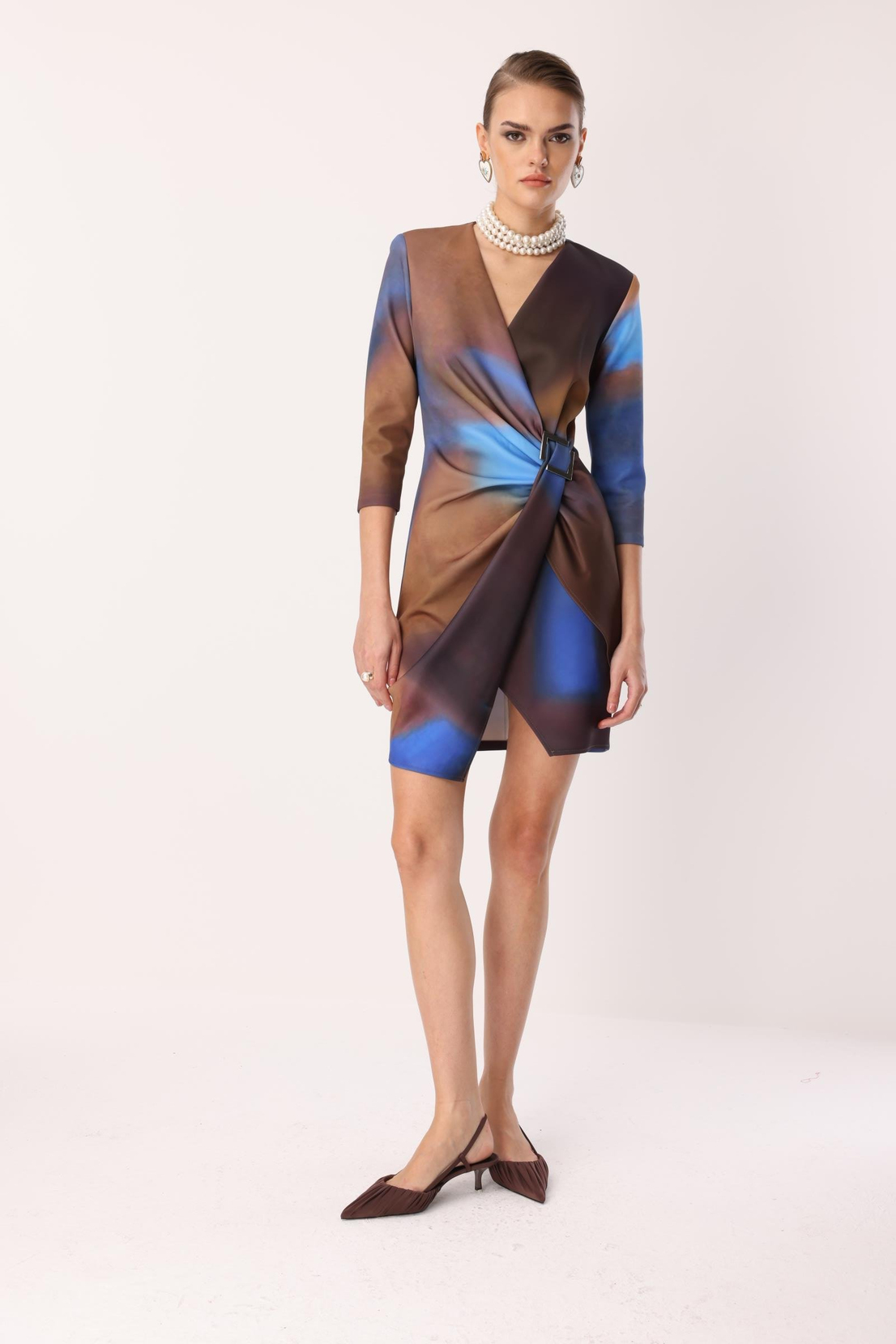 Batik Kahve Toka Detay Elbise KAHVE