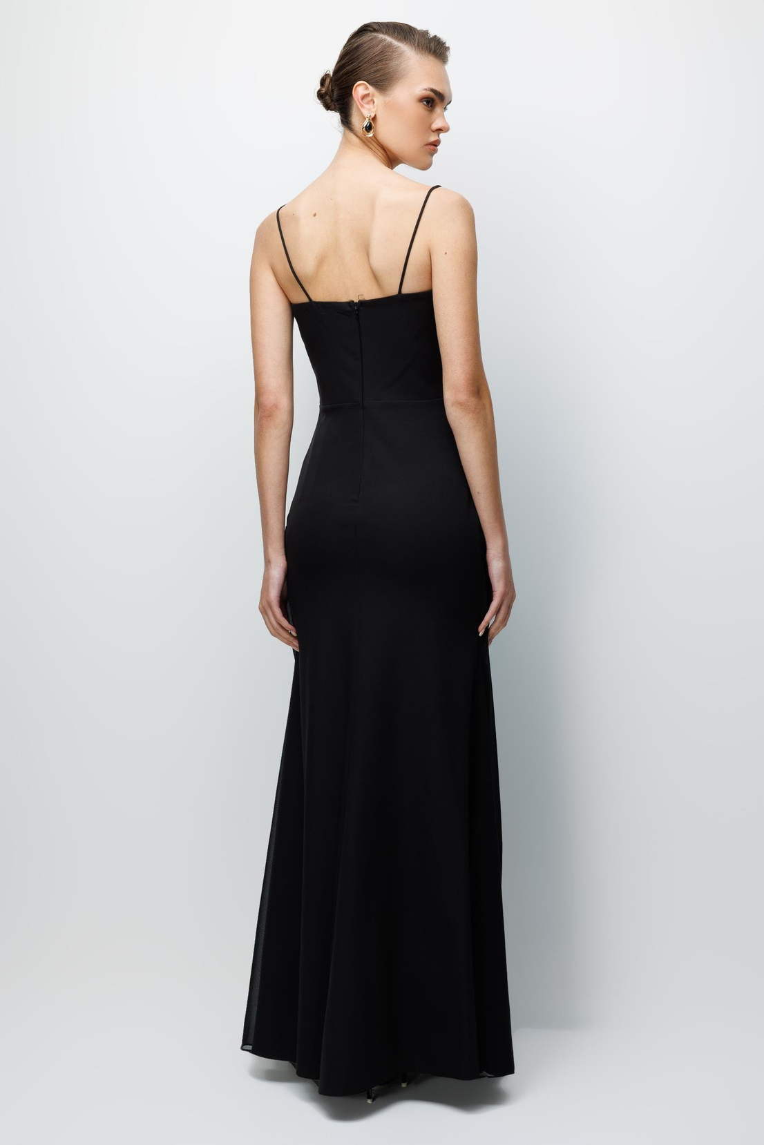 Bel Aksesuar Detaylı Drapeli Maxi Boy Elbise SİYAH