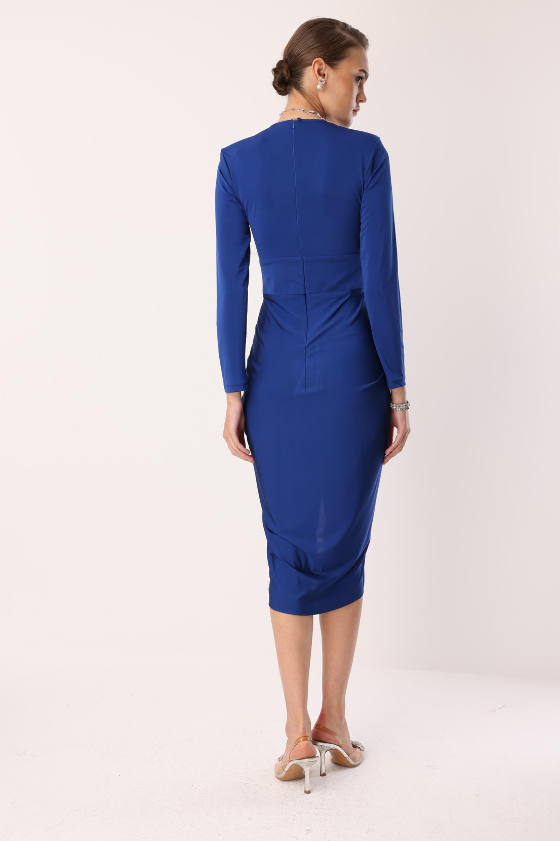 Bel Drape Detay Midi Elbise SAKS