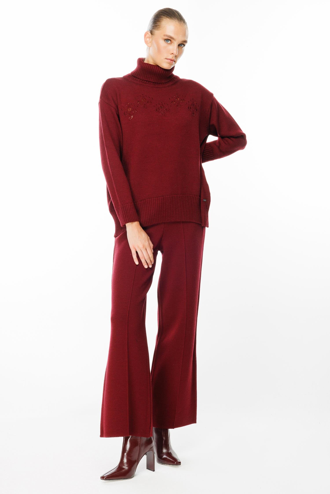 Bel Lastikli Triko Pantolon BORDO