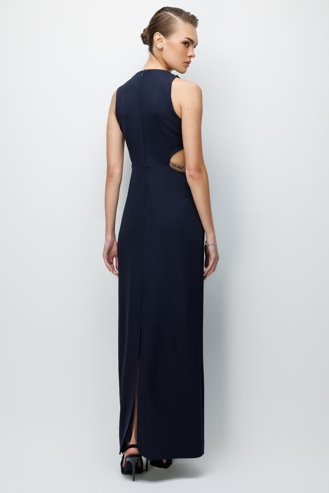 Bel Omuz Örgü Detaylı MAxi Boy Abiye LACİVERT