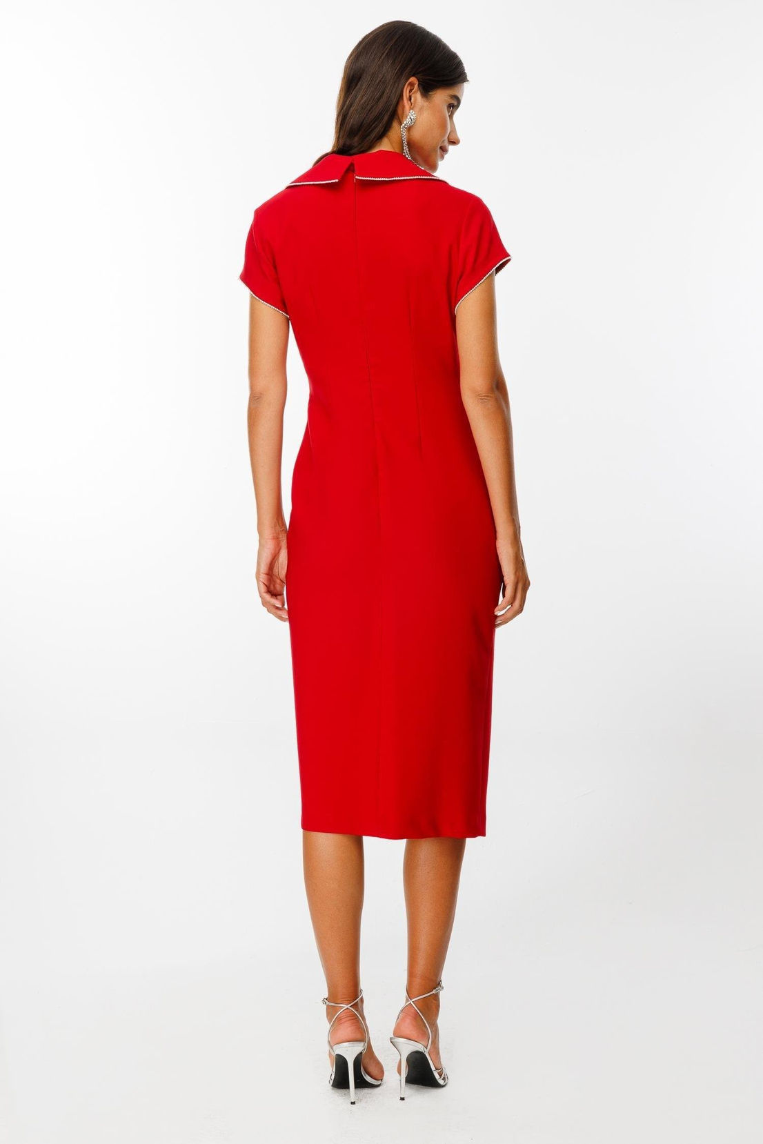 Bel Taş Şerit Büzgü Detay Kruvaze Elbise KIRMIZI