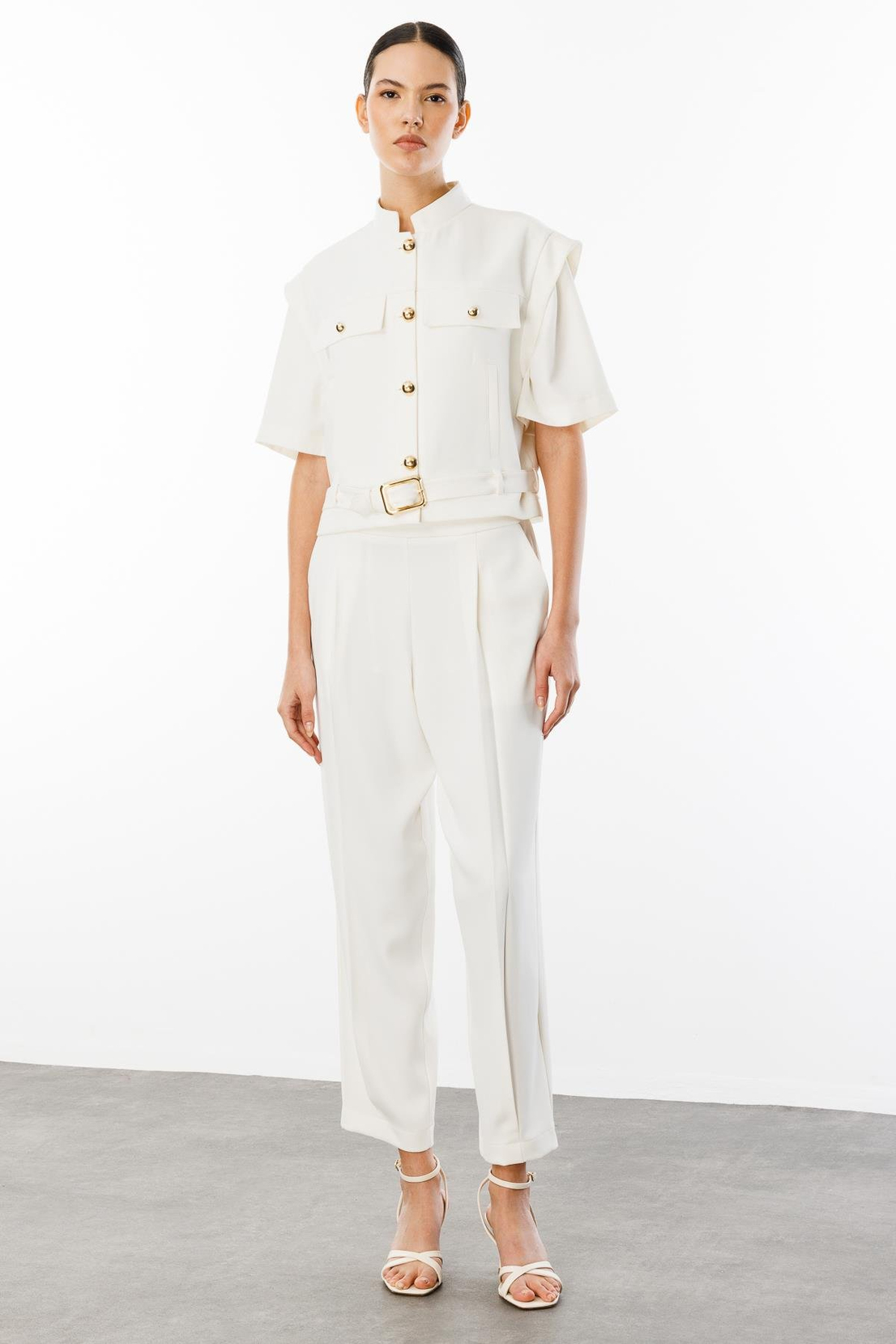 Belden Kemerl Ceket Pantoloni İkili Takım EKRU