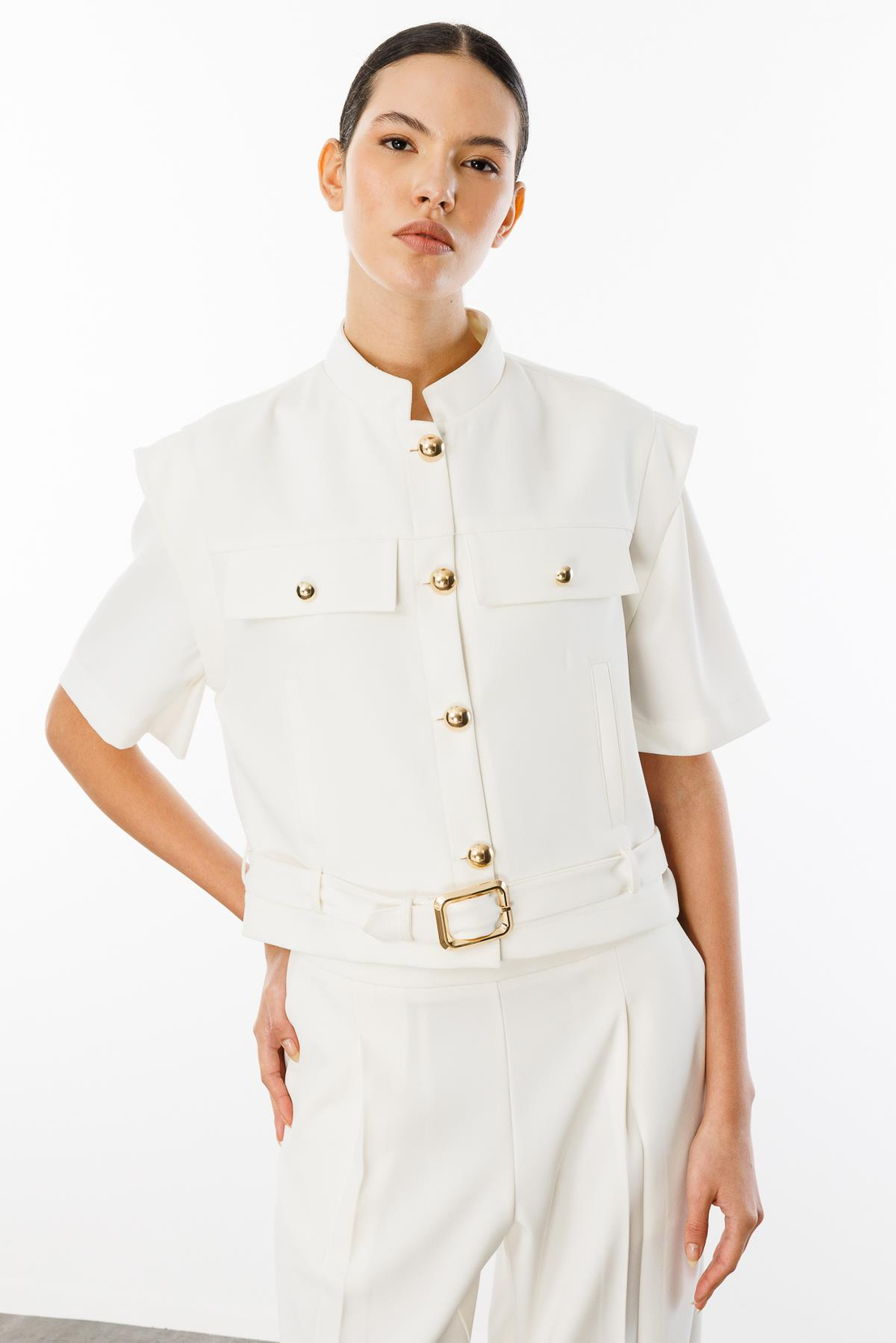 Belden Kemerl Ceket Pantoloni İkili Takım EKRU