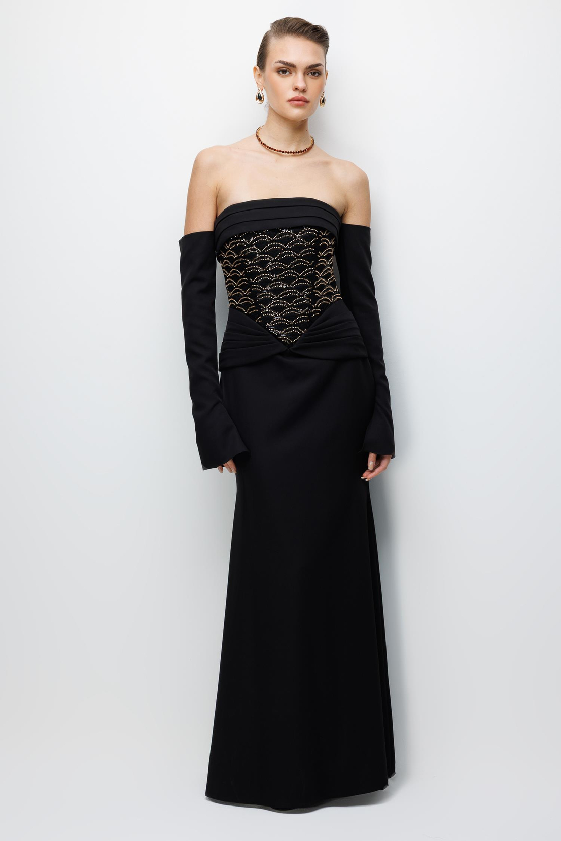 Bustiyer Detaylı Maxi Boy Abiye SİYAH