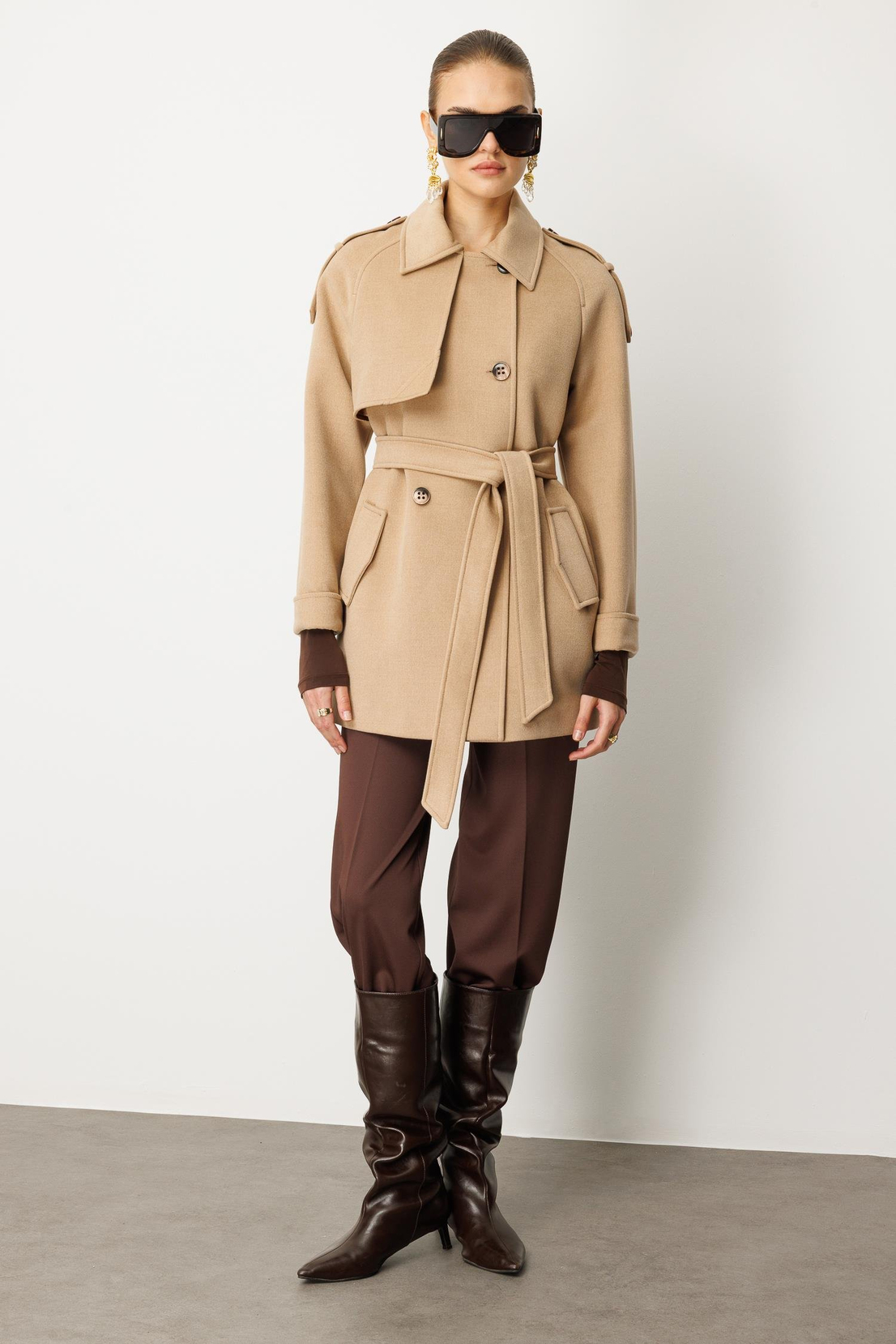 Ceket Yaka Kaşe Kaban CAMEL