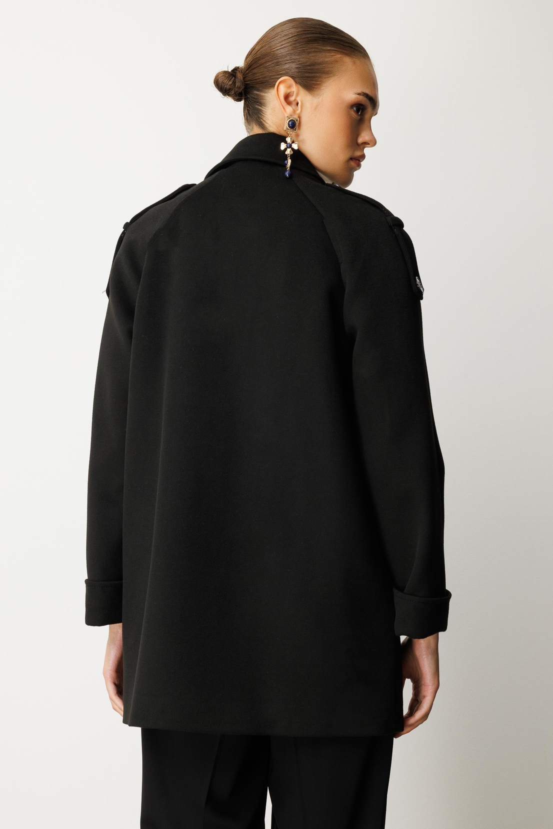 Ceket Yaka Kaşe Kaban SİYAH