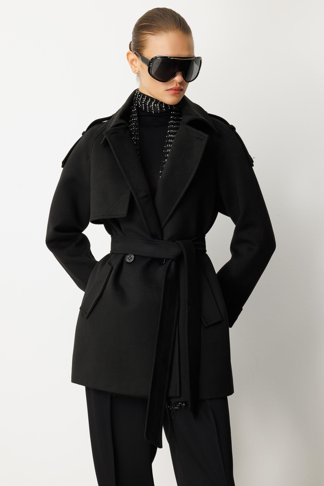 Ceket Yaka Kaşe Kaban SİYAH