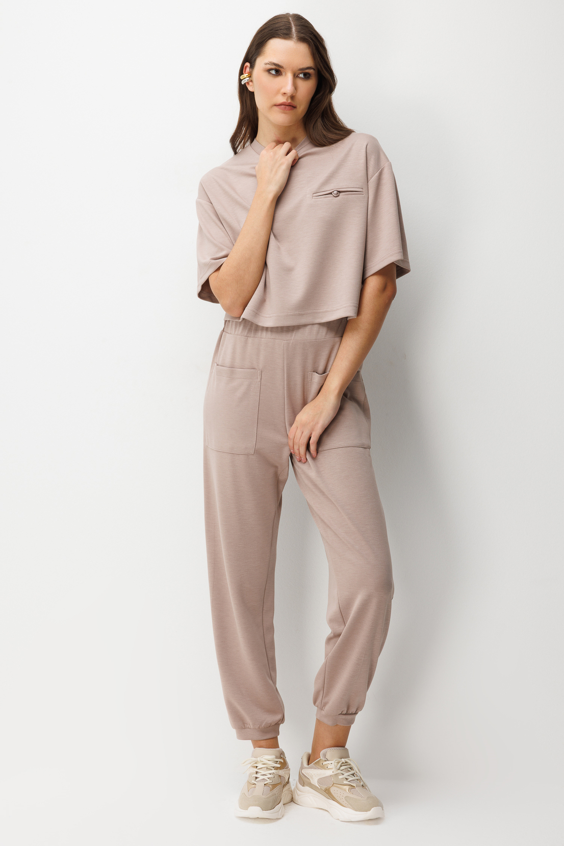 Cep Detay Bluz Pantolonı 2'li Takım BEJ