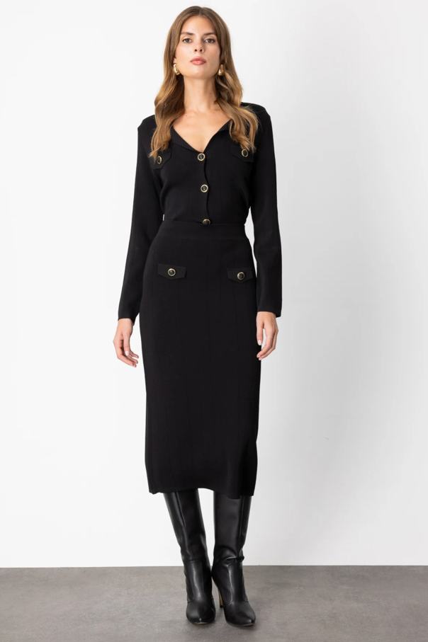 Cep Kapaklı Midi Etek SİYAH