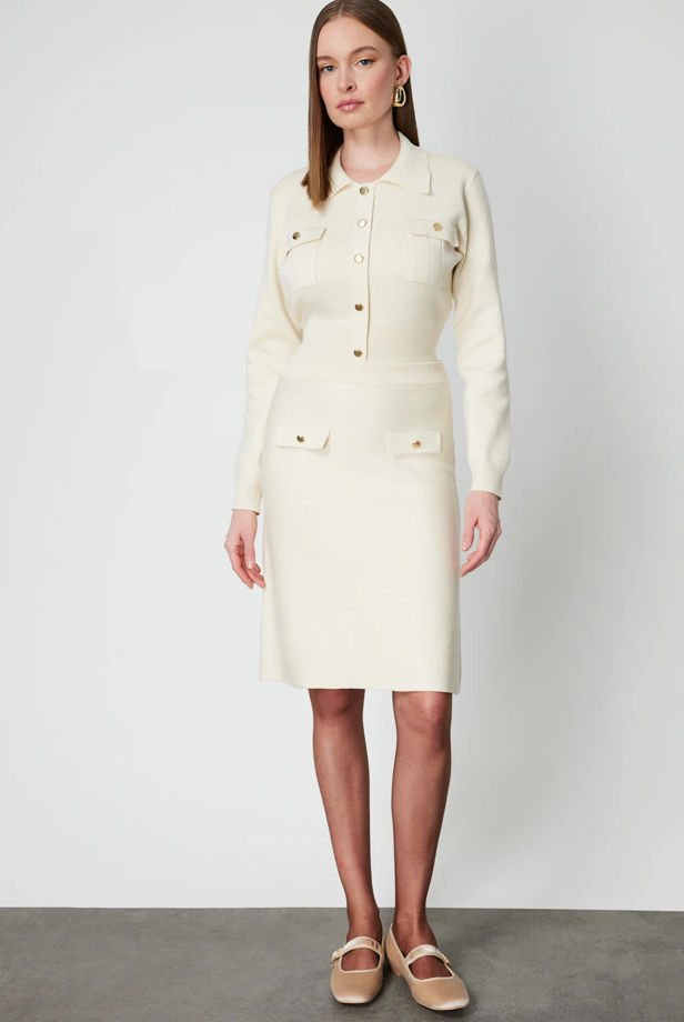 Cep Kapaklı Mini Etek KREM