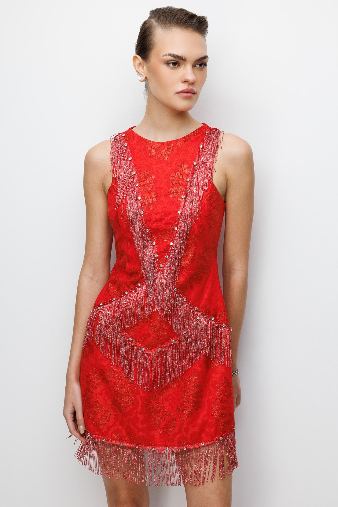 Çiçek Desenli Püskül Ve İşleme Detaylı Mini Elbise KIRMIZI