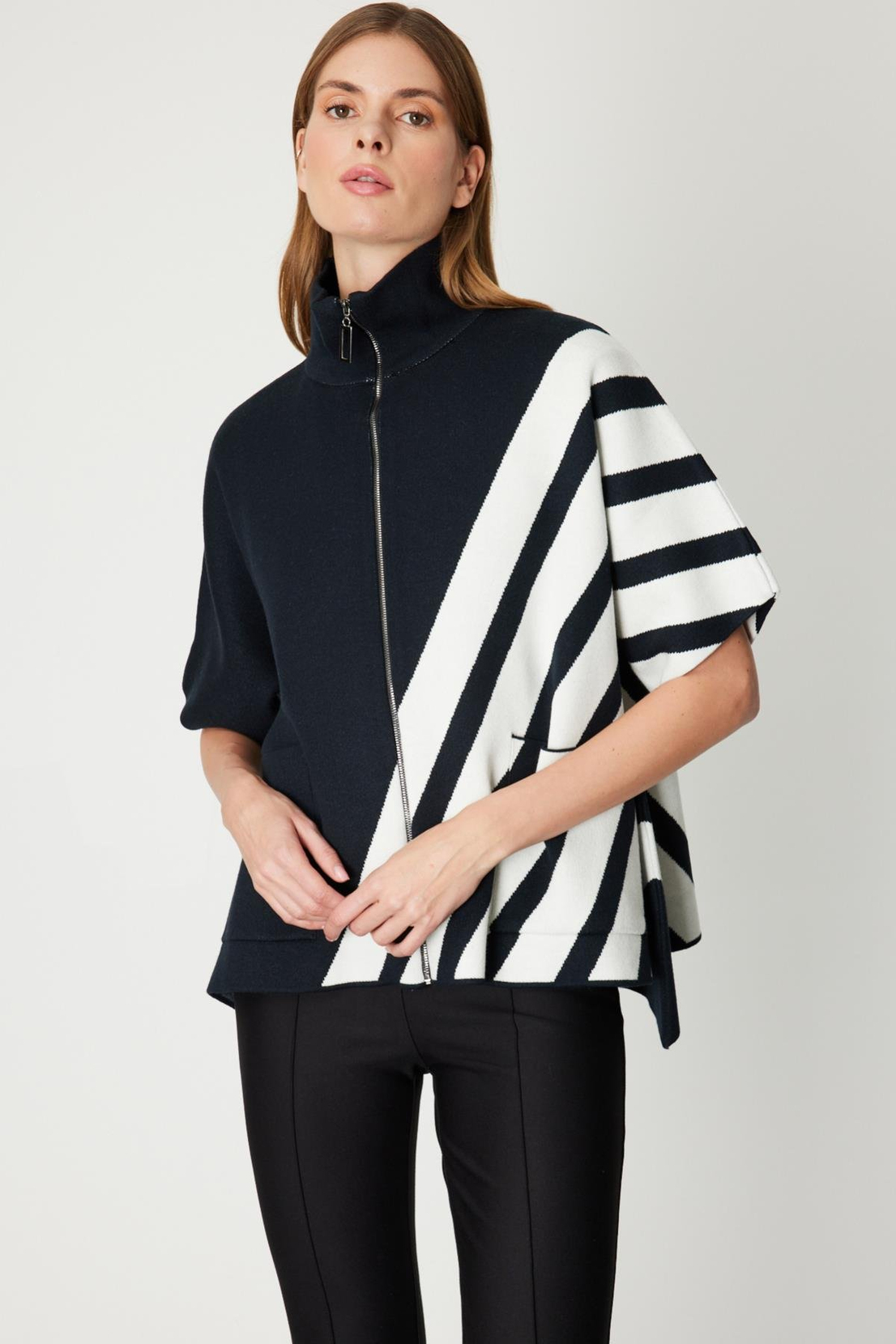 Çizgili Dik Yaka Panço SİYAH