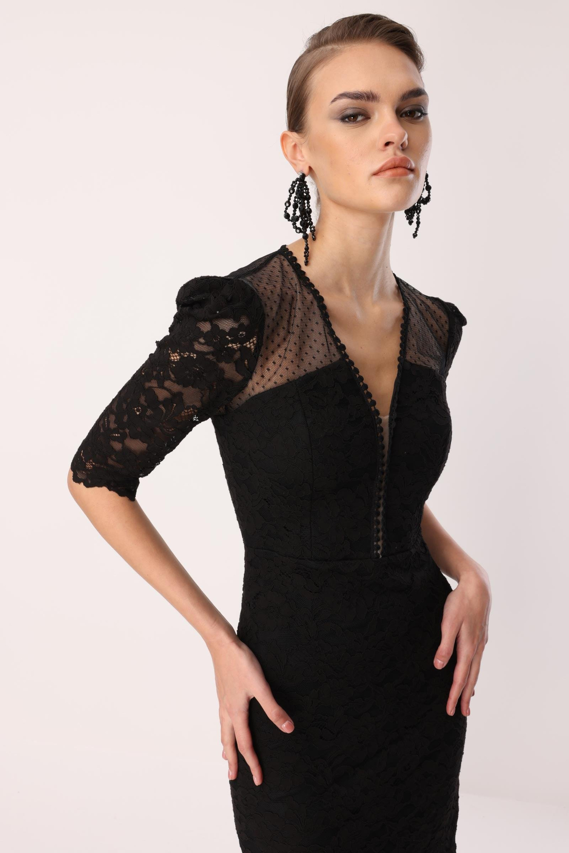 Dantel Detay Elbise SİYAH