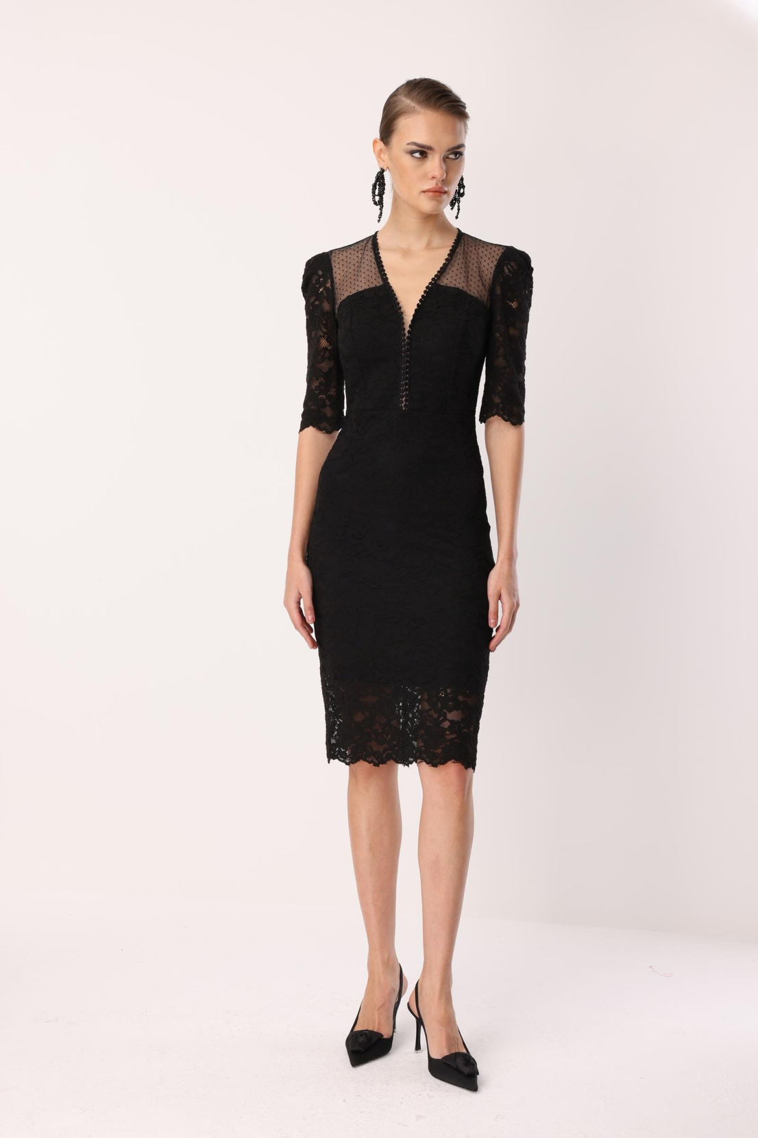 Dantel Detay Elbise SİYAH