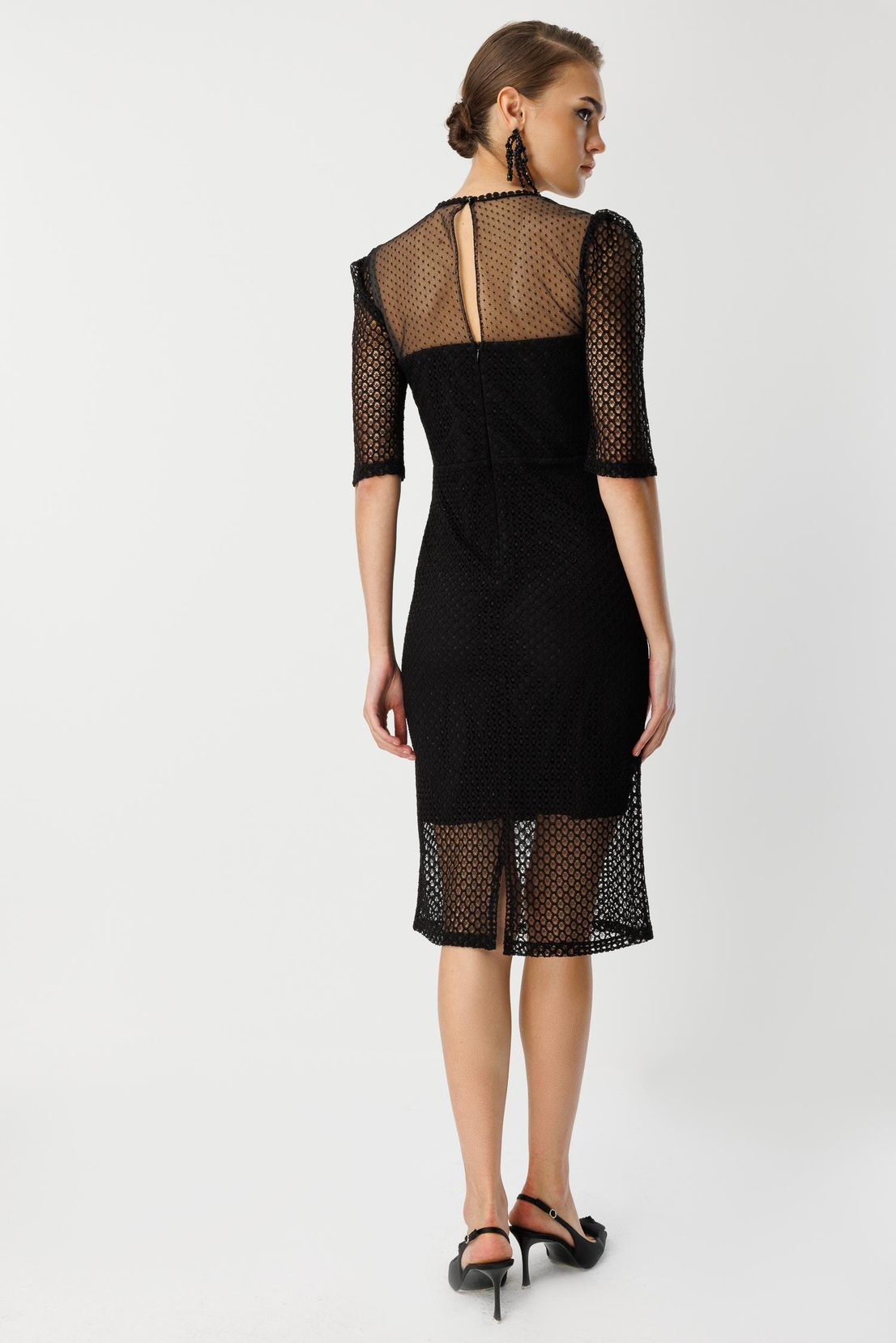 Dantel Detay Midi Elbise SİYAH