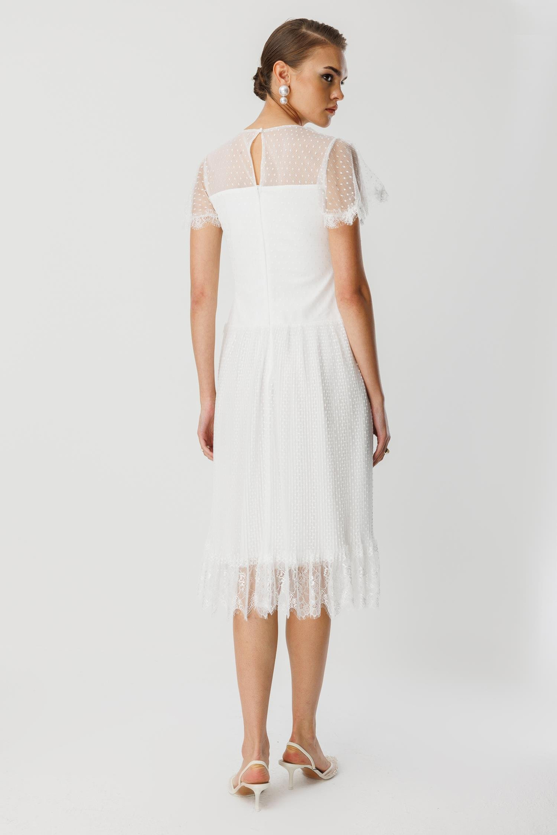 Dantel Garnili Tül Elbise EKRU
