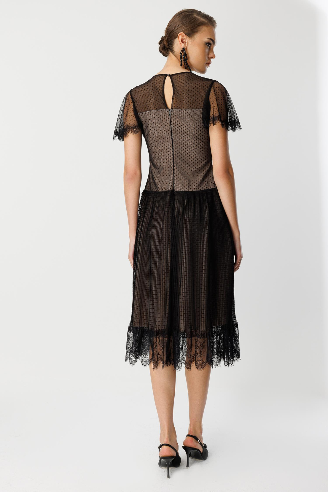 Dantel Garnili Tül Elbise SİYAH