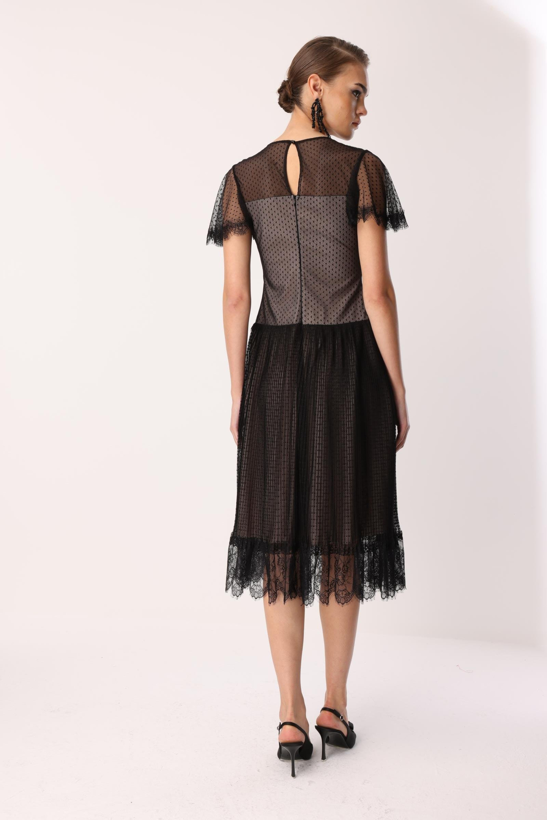 Dantel Garnili Tül Elbise SİYAH