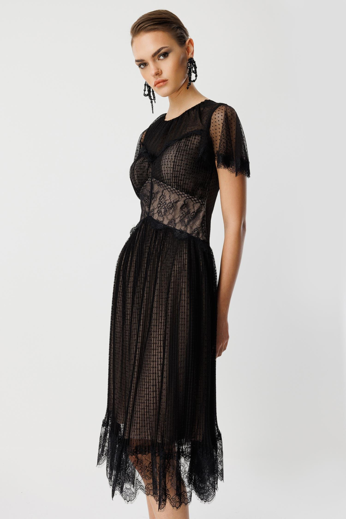 Dantel Garnili Tül Elbise SİYAH