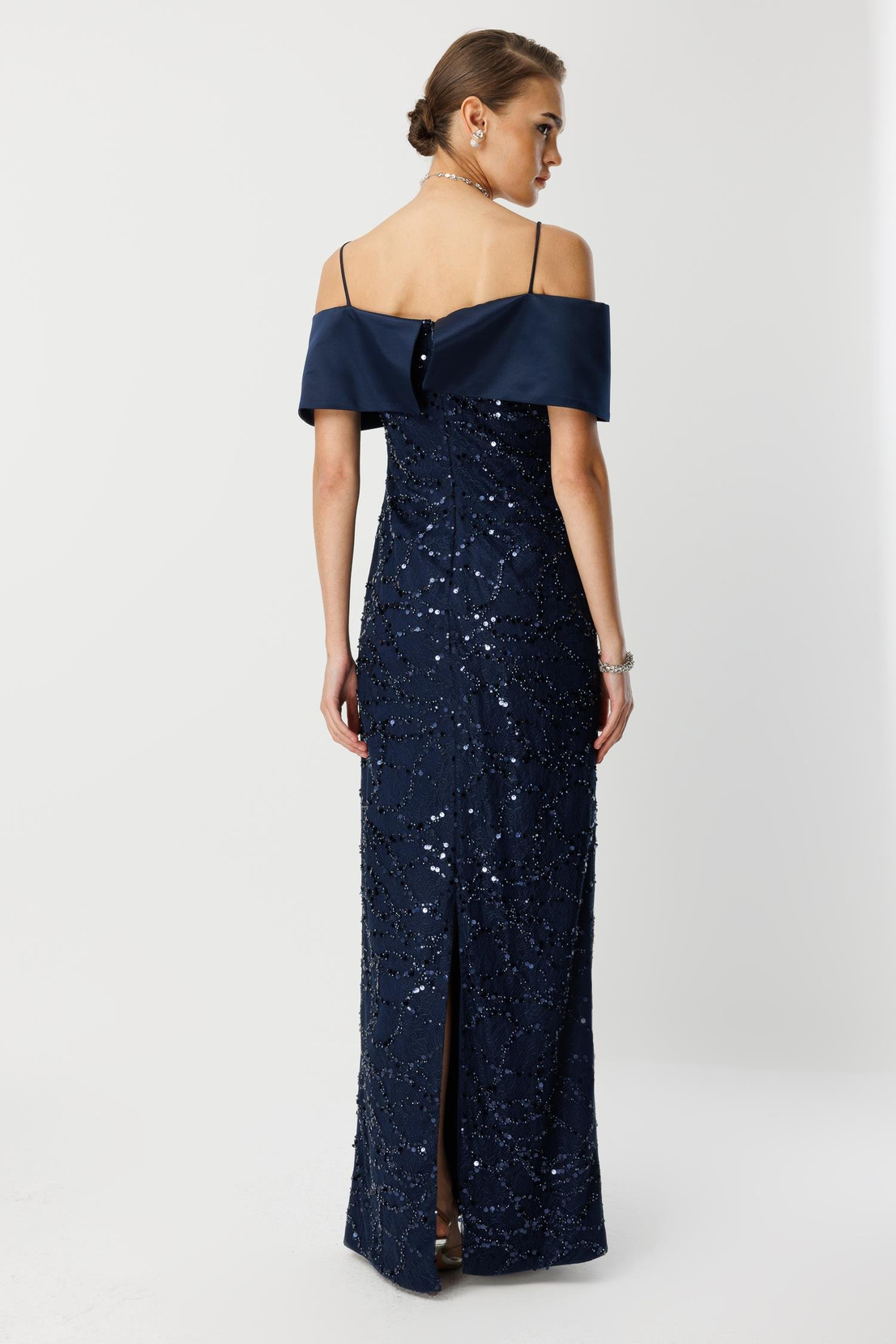 Dantel İşleme Detay Yaka Abiye LACİVERT