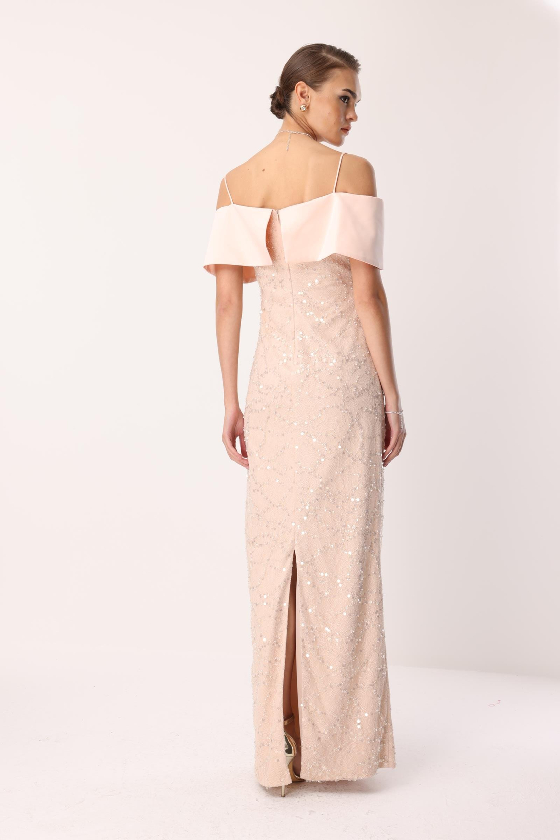 Dantel İşleme Detay Yaka Abiye PUDRA