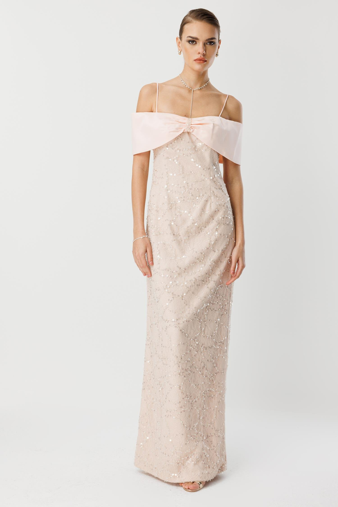 Dantel İşleme Detay Yaka Abiye PUDRA