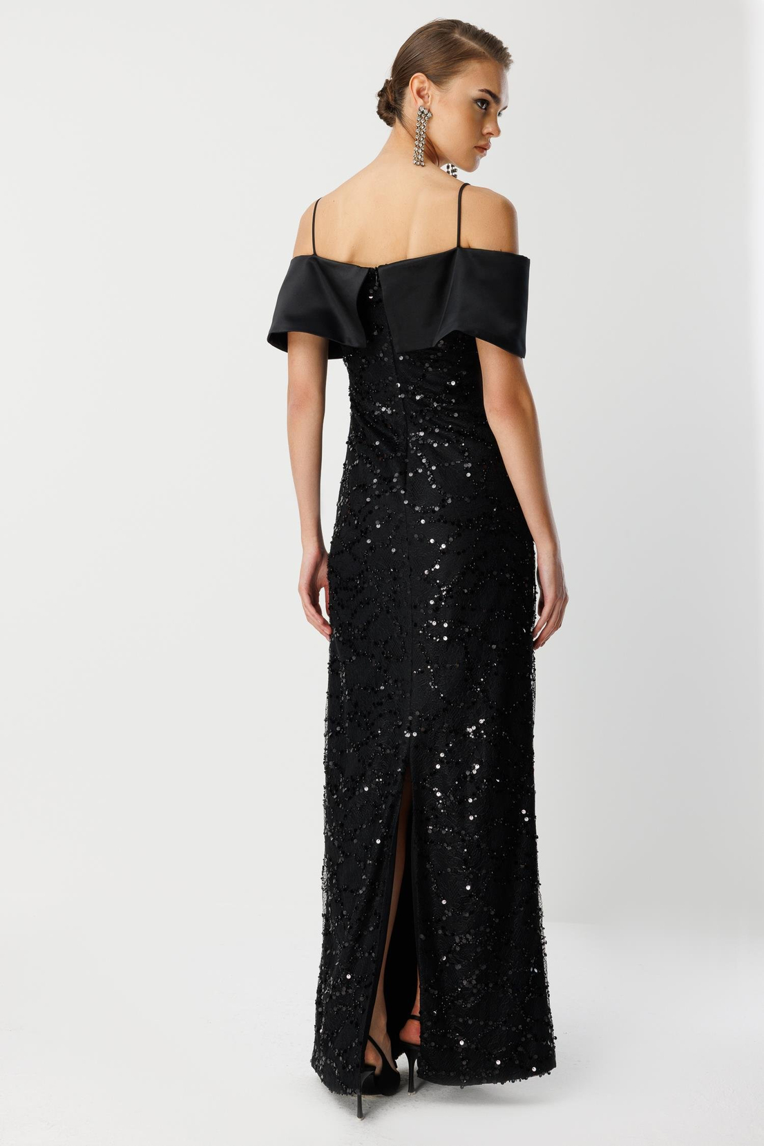 Dantel İşleme Detay Yaka Abiye SİYAH