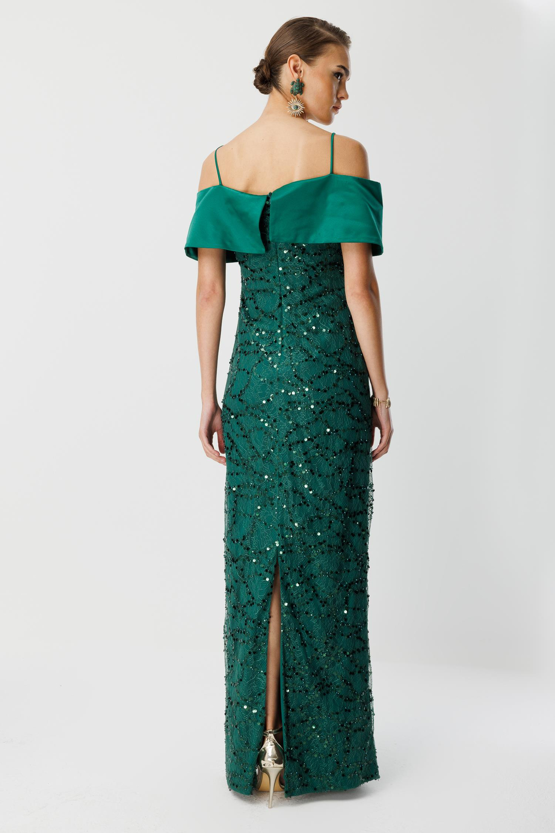 Dantel İşleme Detay Yaka Abiye ZÜMRÜT