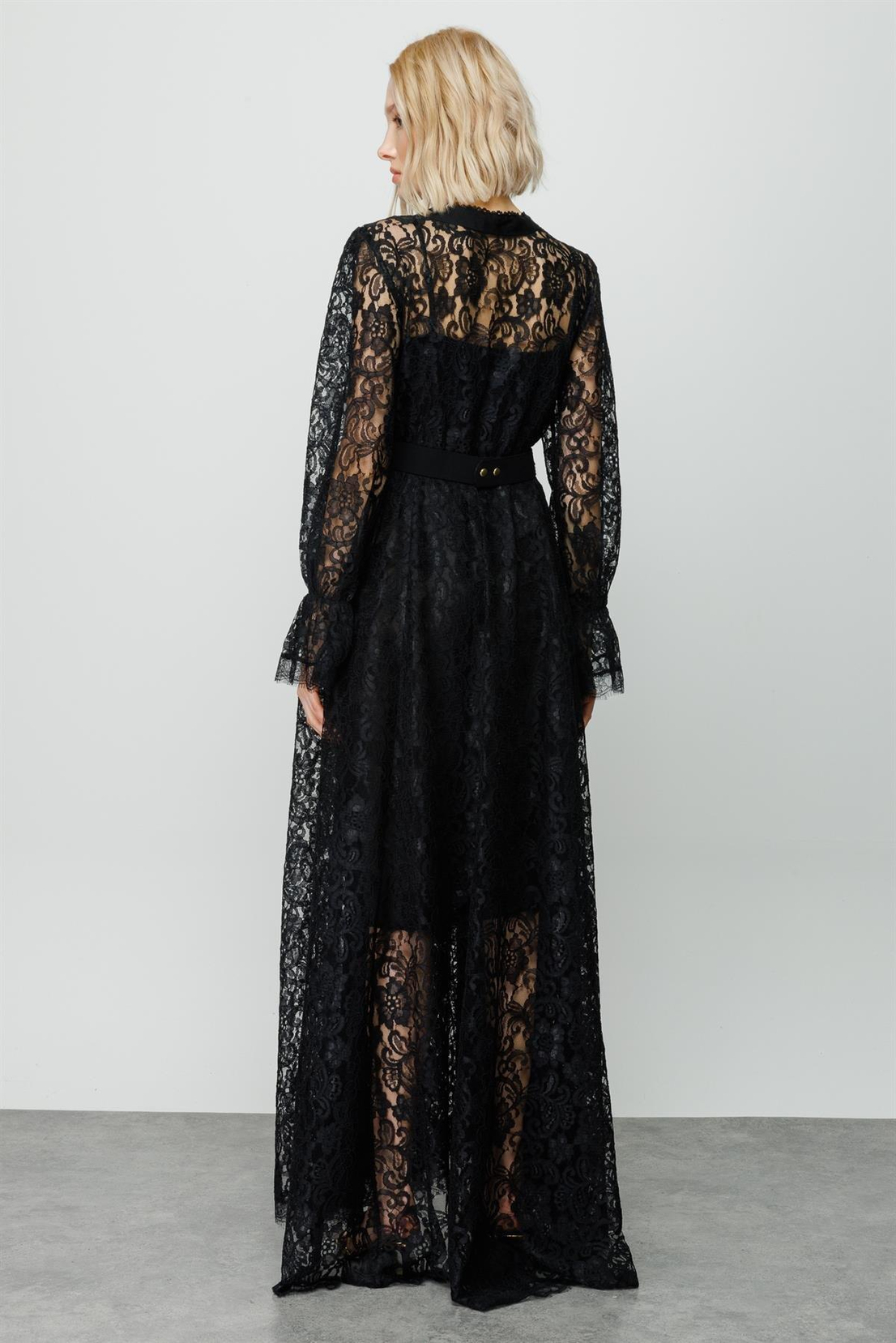 Dantel İşlemeli Kruvaze Elbise SİYAH