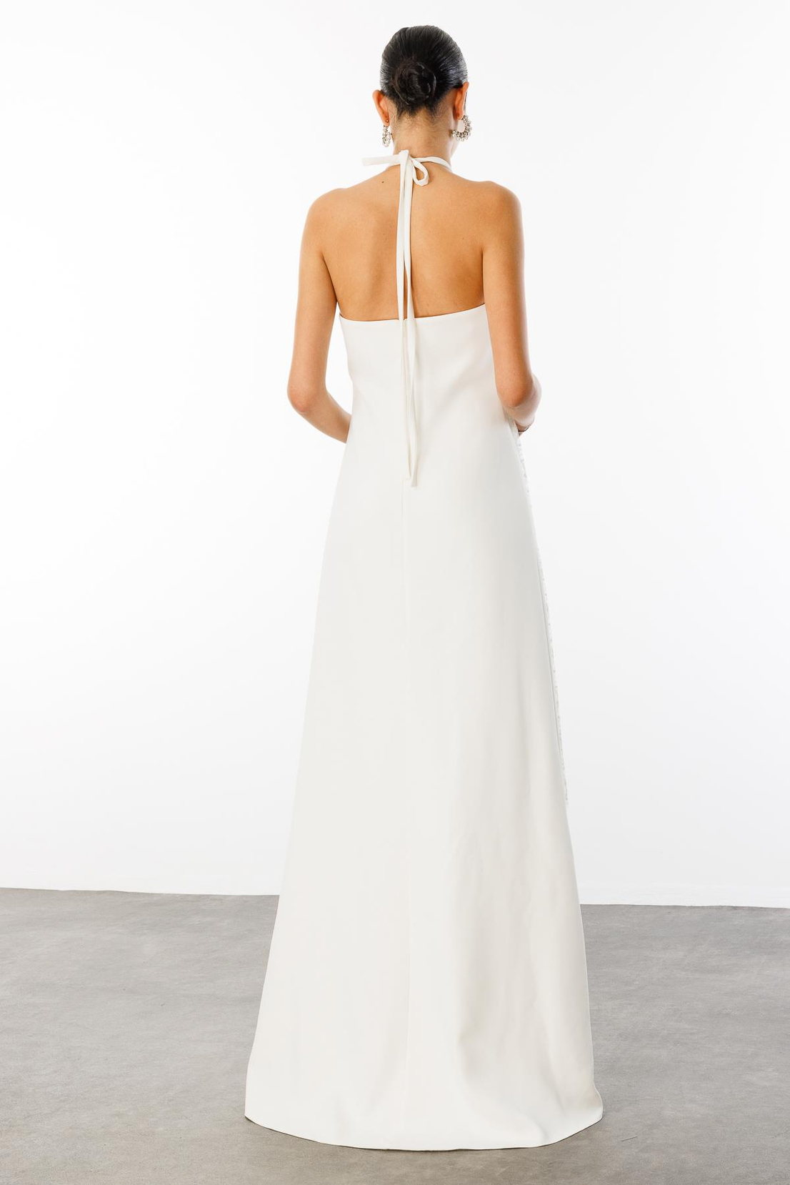 Dantel Pelerinli İşleme Detaylı Abiye Elbise EKRU