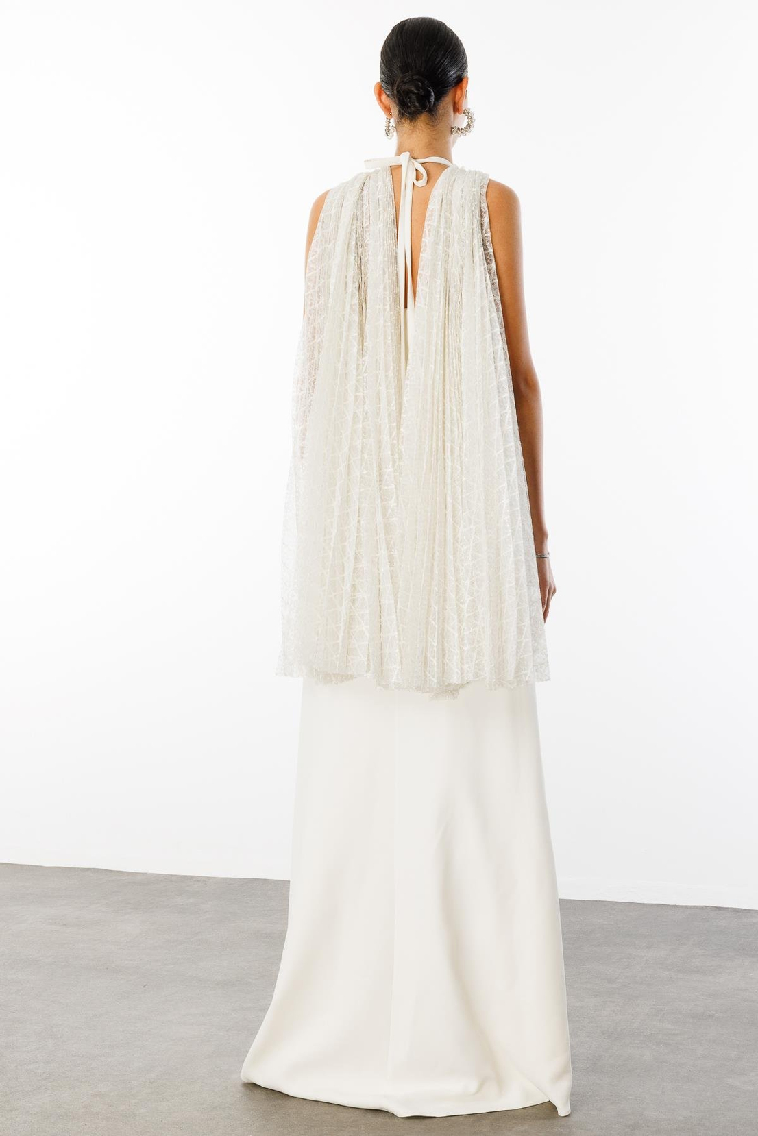 Dantel Pelerinli İşleme Detaylı Abiye Elbise EKRU