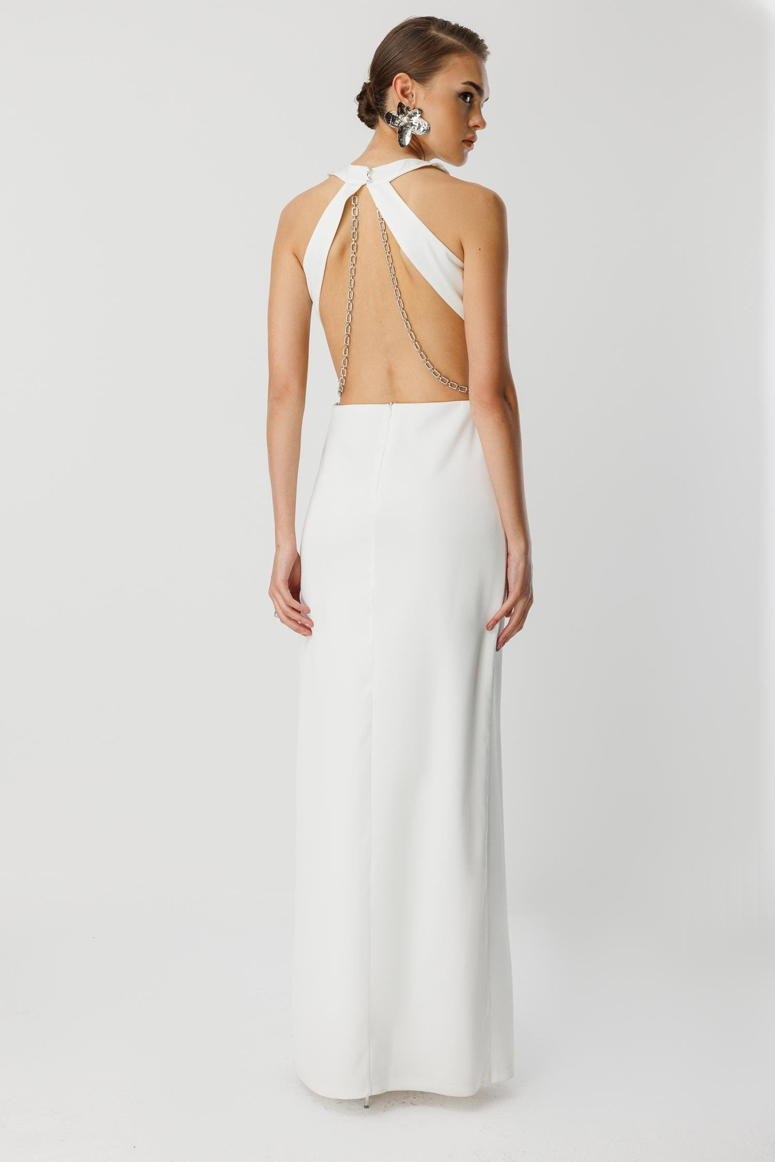 Degaje Detay Zincirli Maxi Boy Abiye EKRU