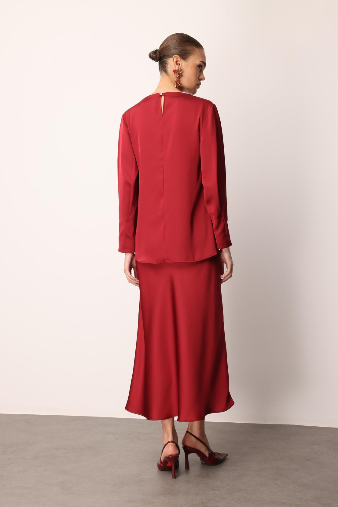 Degaje Yaka Uzun Kol Bluz BORDO