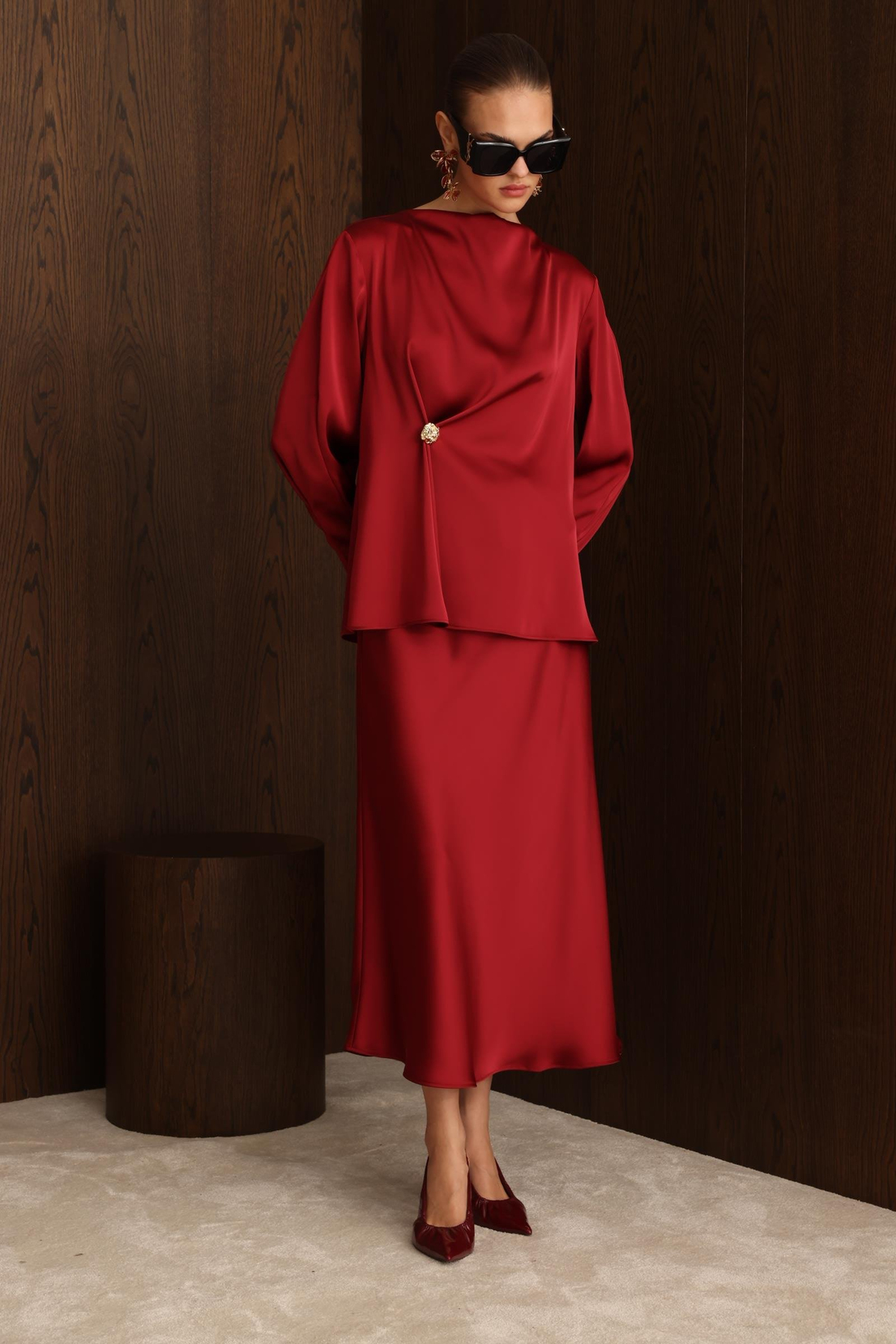 Degaje Yaka Uzun Kol Bluz BORDO