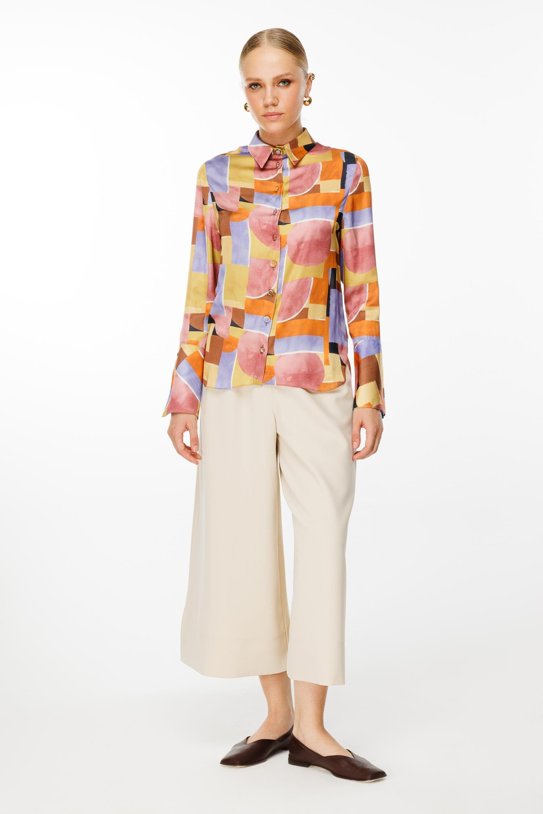 Dijital Baskı Volan Manşetli Gömlek BAKIR