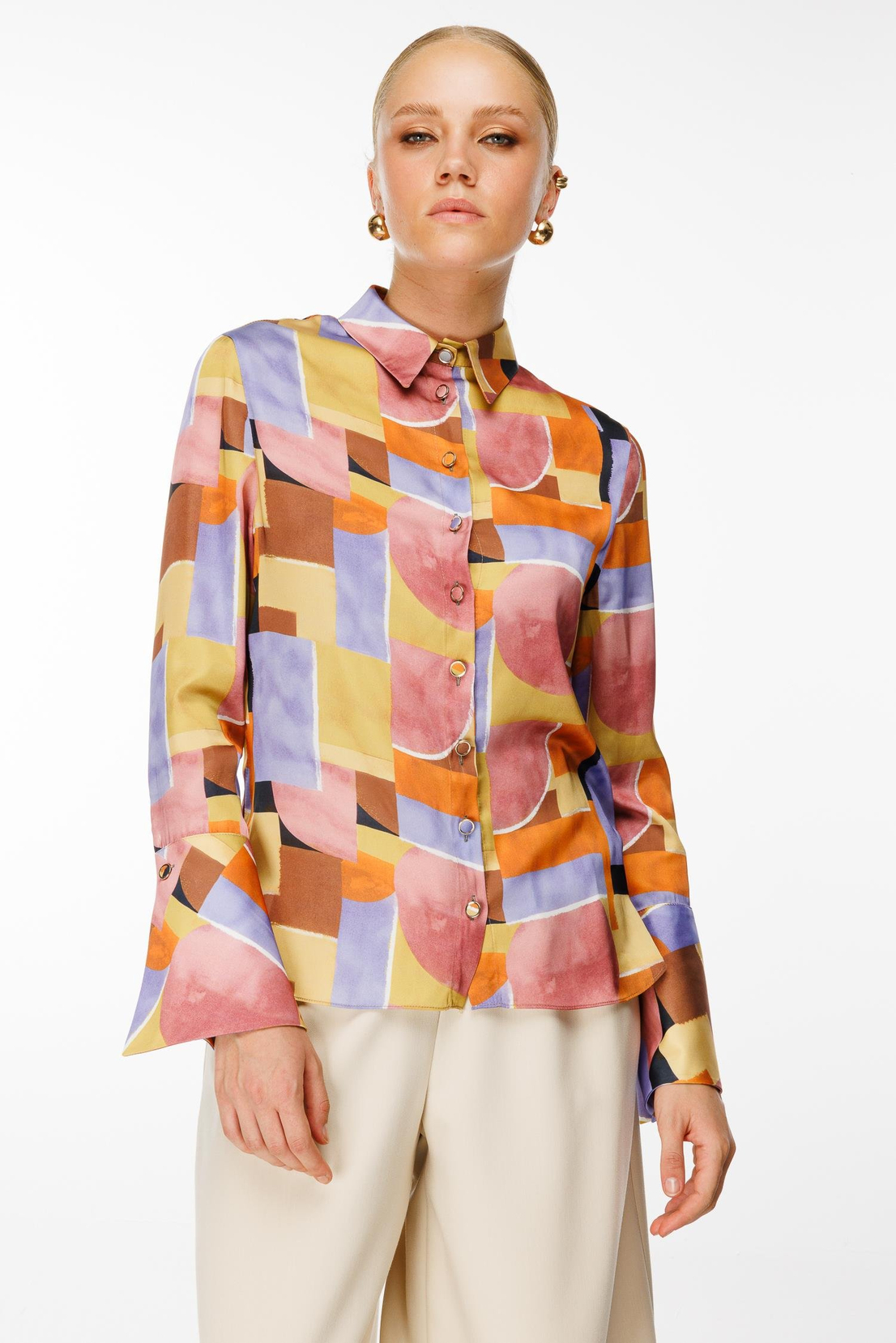 Dijital Baskı Volan Manşetli Gömlek BAKIR