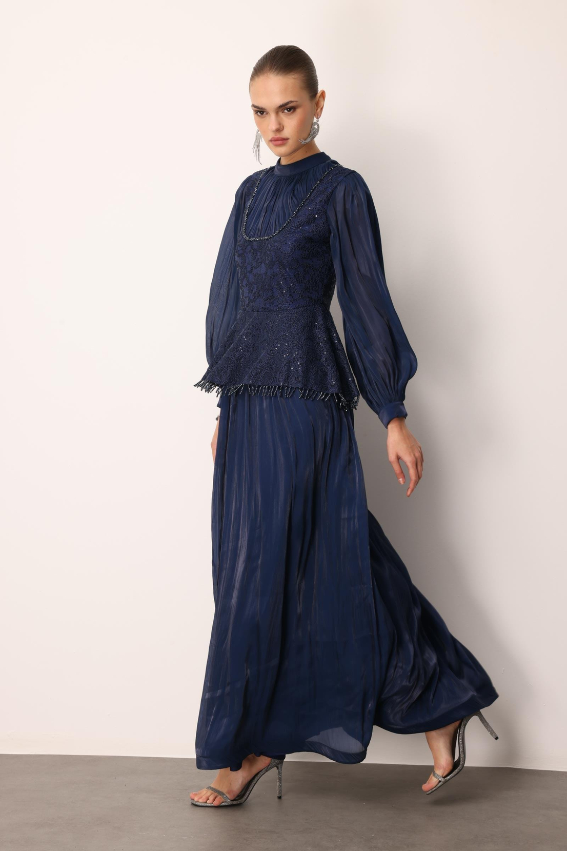 Drape İşlemeli Elbise LACİVERT