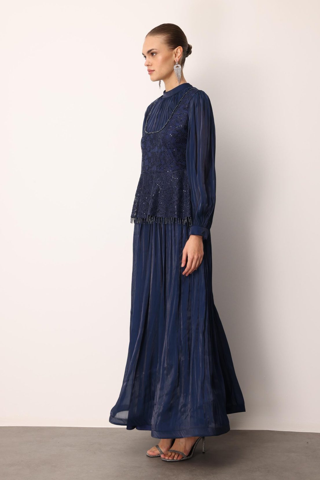 Drape İşlemeli Elbise LACİVERT
