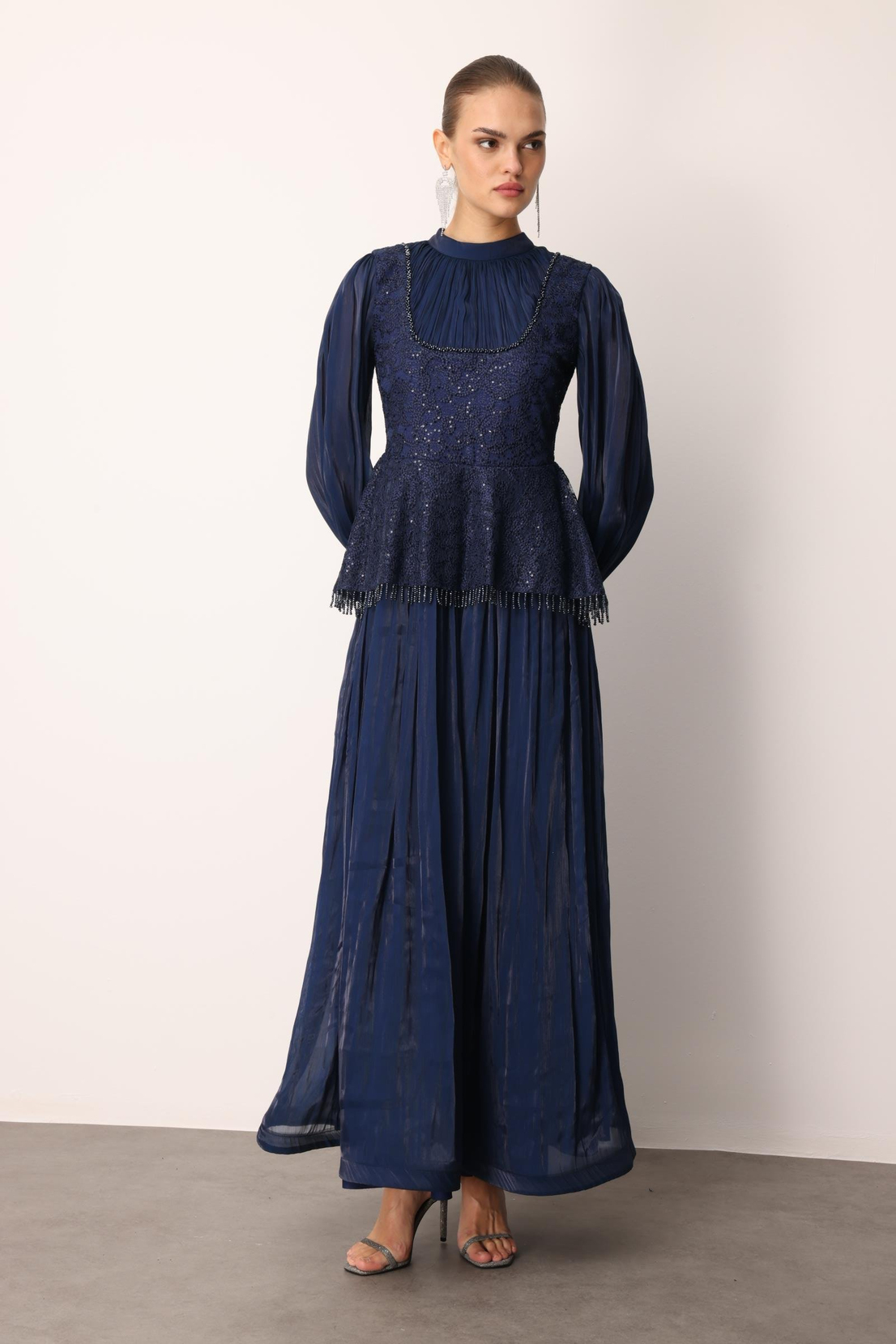 Drape İşlemeli Elbise LACİVERT